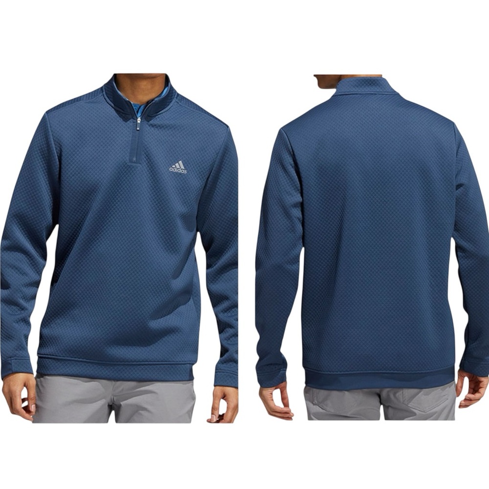 NWT Adidas Golf Men's 3-Stripe DWR Textured Quarter-Zip Pullover in Crew Navy